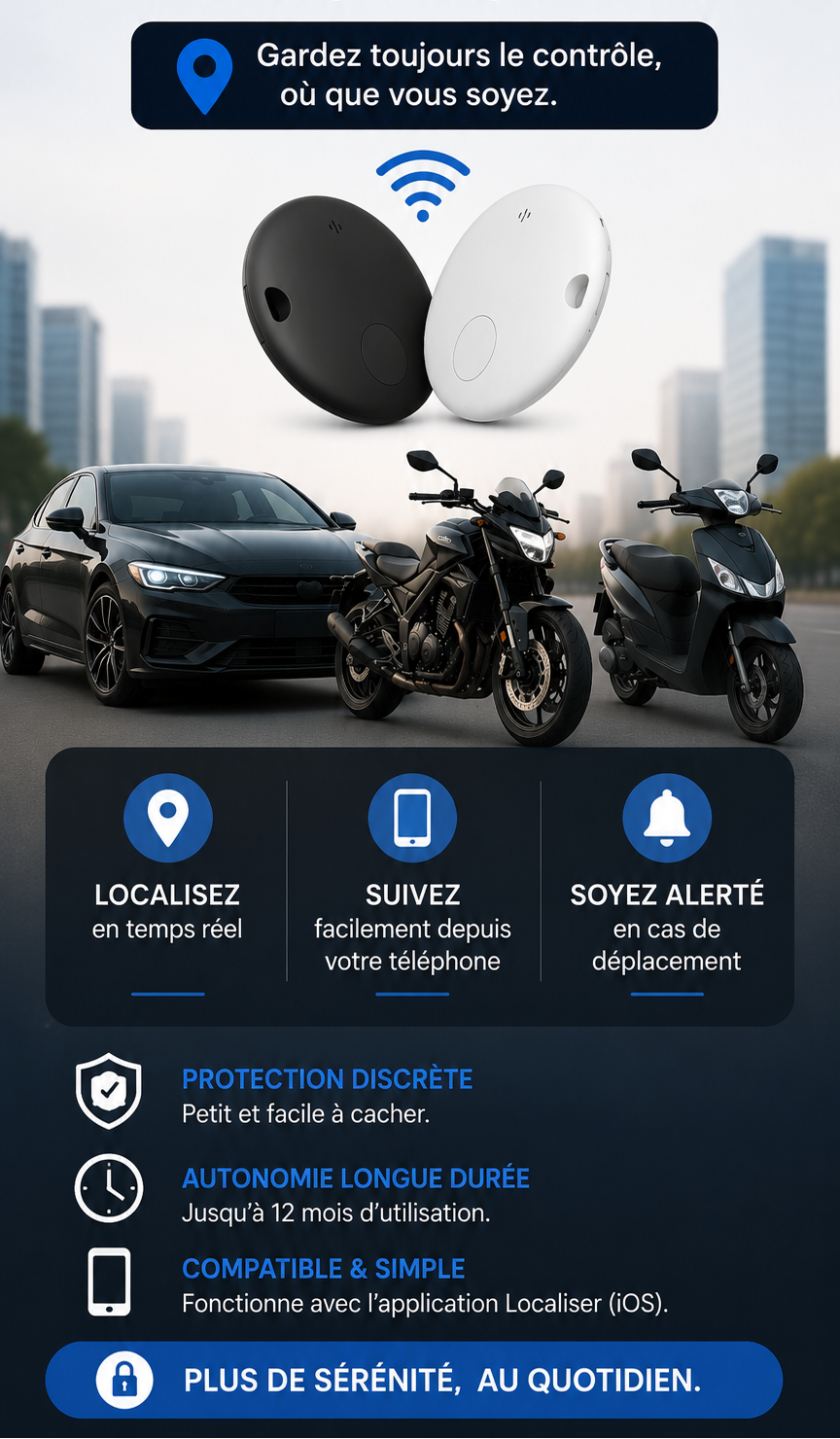 GPS-Tracker für Auto, Motorrad & Roller SoleTrack – Ohne SIM-Karte und Abo